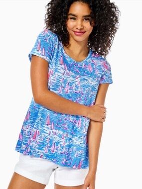 Lilly Pulitzer Boatylicious Etta Scoop Neck Sailboat Top EUC
